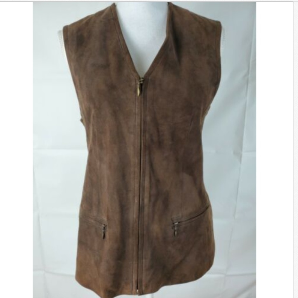 Liz Claiborne   Sz 4 Leather Vest Brown Zipper